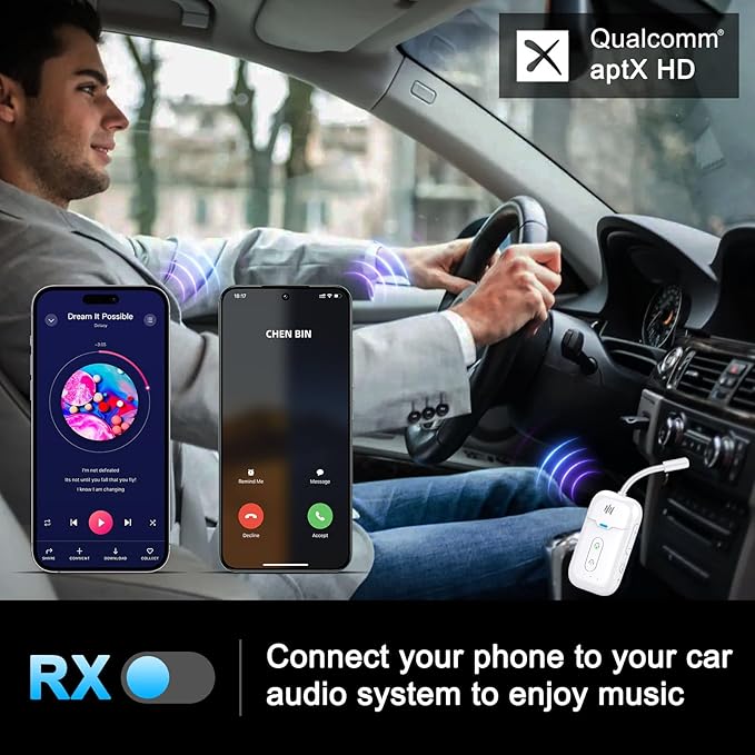 Premium Airplane Bluetooth 5.4 Transmitter Adapter, for 2 AirPods/Headphones,2 in 1 Transmitter Receiver with aptX Low Latency,Wireless Adapter for Flight,TV,Gym,Tablets Car Stereo