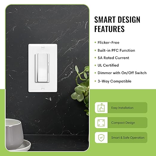 Select LED 60W 12V DC Driver and Dimmer Light Switch, 120VAC Decora Dimmer Switches for LED Lights, Preset Dimmer with On/Off 3-Way Switches