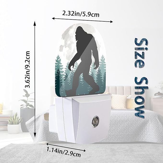 Axxitude Bigfoot Forest Moon Night Lights Plug into Wall for Girls Boys Room,Night Light LED Lamp Dusk to Dawn Sensor Round Lamp for Bedroom Bathroom Hallway Home Wall Decor Nightlight