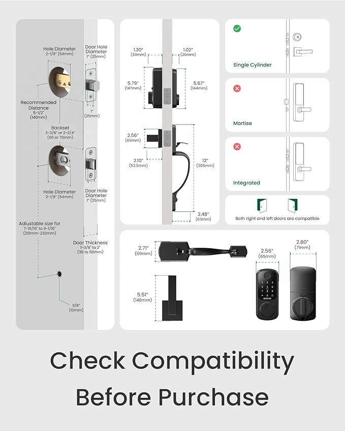 DESLOC B200 Keyless Entry Door Lock with Handle Set, Smart Locks for Front Door, Deadbolt Smart Lock, Front Door Locks Set, Electronic keypad Deadbolt with Handle, 12 Months Battery, IP54