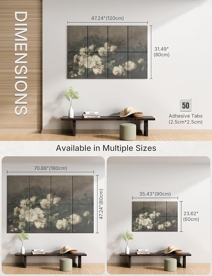 Wall Art Acoustic Panels,47''X31''Sound Absorbing Panels-8-Pack with 50 Adhesive Tabs, Decorative Sound Absorbing Panels for Living Room and Recording Studio, Offices-Stilleven met gitaar en rozen