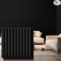 Nuanchu 32 Pcs 3D Slat Wall Panels 12 x 12 Inch PVC Fluted Textured Panel Cuttable Paintable DIY Wall Art Decorative Tiles for Ceiling Studio Bathroom Interior TV Background (Black)