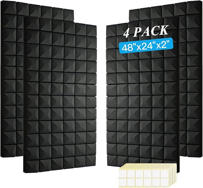 4 PCS Acoustic Panels,48''X24''X2'' Sound Proof Foam Panels for Walls,High Density Fire Resistant & Noise Absorbing for Studio, Office, Home (Black, 4 Pack)