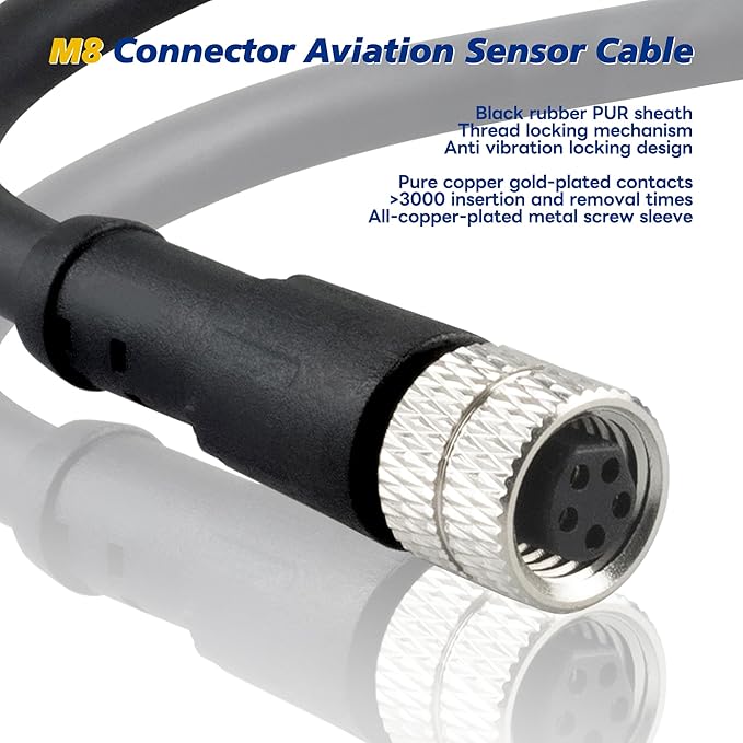 Lonlonty M8 Cable 5 Pin 6.5Ft/2M Female B Coding Circular Connector Cable Shielded IP67 Waterproof Single End Cable B Code