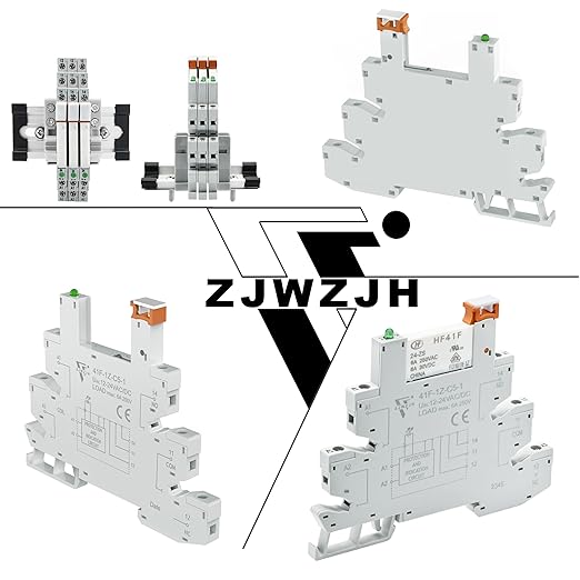 UL Listed 10Pcs Miniature Din Rail Relay 24V Black 24VDC ans 24VAC, 6Amp SPDT with LED Indicator, Socket Base, Jumper, Fixing Clip, Separator