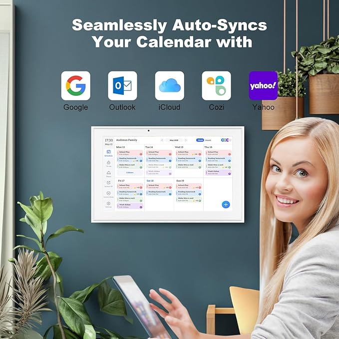 Digital Calendar, 10.1 Inch Wall Planner Electronic Calendar&Chore Chart,1080P Full HD Interactive Touchscreen Smart Touchscreen Interactive Display for Family Schedules – Wall Mount Included, Great for Organizing Your 2026 White