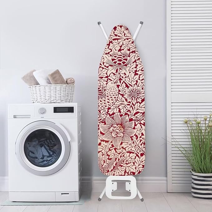 ZCFYGDX Vintage Red Floral Print Ironing Board Cover with Elastic Edge 3 Bottom Nylon Buckle Straps Breathable Resist Scorch Staining Suitable for Size-2XL Iron Board House William Morris Decor