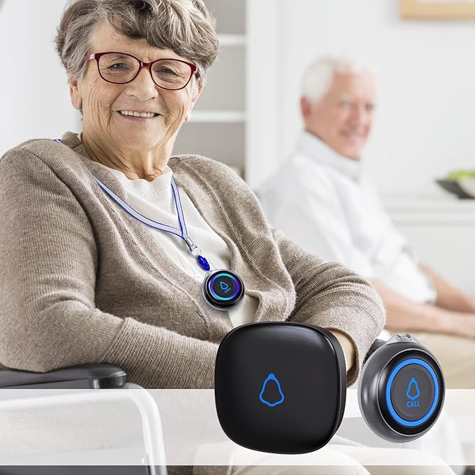 Caregiver Pager, Wireless Call Button for Seniors/Elderly at Home, 1 SOS Button + 1 Receiver Medical Life Alert System, Emergency Panic Call Bell, Help Alarm for Nurse Calling & Patient Assistance