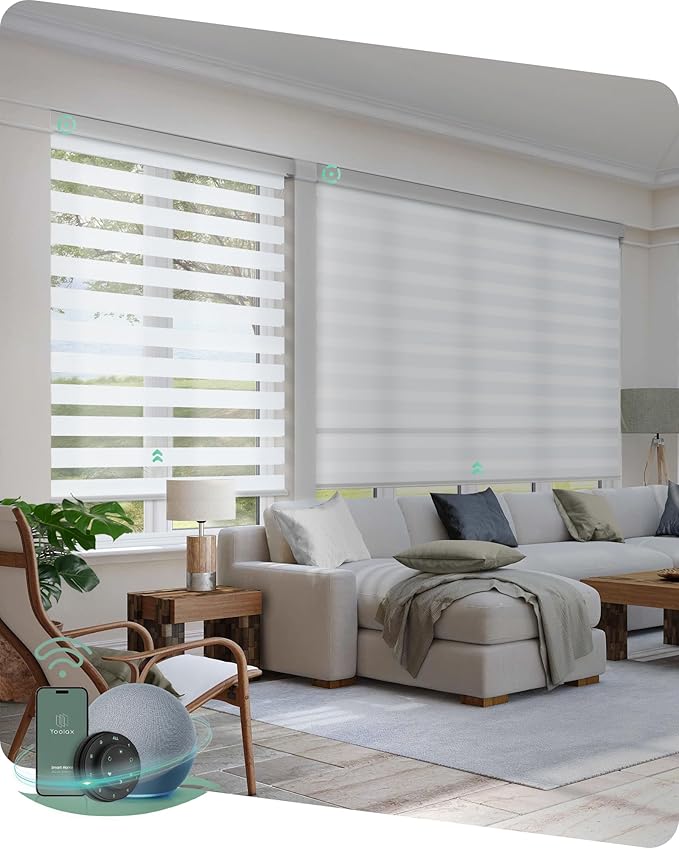 Yoolax Motorized Blinds with Remote, Electric Zebra Blinds for Indoor Windows, Room Darkening Smart Shades with Voice Control, Compatible with Alexa Google Home, APP Control, 41" W x 72" H, White
