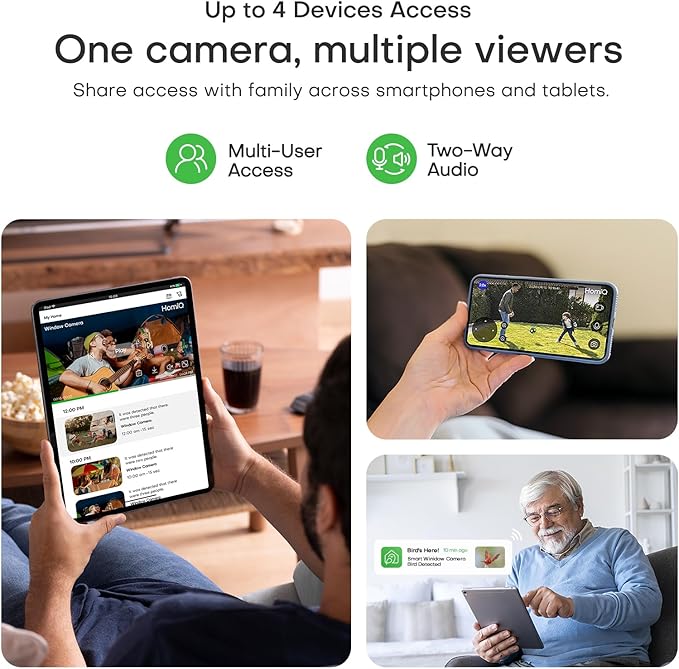 HomiQ 3MP 2K Window Camera for Home Security, 5Ghz & 2.4Ghz WiFi Human Detection Alert, AI Full Color Night Vision with Anti-Glare No Reflection 24/7 Recording, Easy Magnetic Mount for House/Apartment