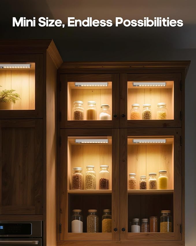 GOODEA Led Under Cabinet Lights Wireless, 7’’ Rechargeable Motion Sensor Light Indoor, Dimmable Closet Lights for Cabinets, Bookshelf, Stair, Hallway Warm White 3 pcs