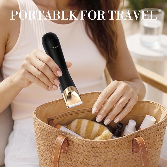 Bikini Trimmer for Women, Flyant 2 in 1 Electric Shaver for Women, Pubic Hair Trimmer Waterproof IPX7 with LED, Bikini Razor for Leg Arm Underarm Bikini Area, Christmas Gifts for Her - Black Gold