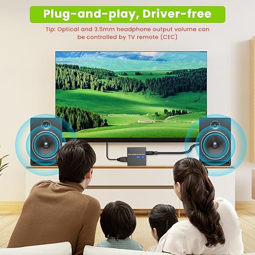 192KHz ARC Audio Extractor, HDMI ARC to Optical Converter, ARC to Optical/Toslink+3.5mm AUX Output, ARC to RCA Audio Converter for TV Amplifier Speaker/Soundbar/Headset