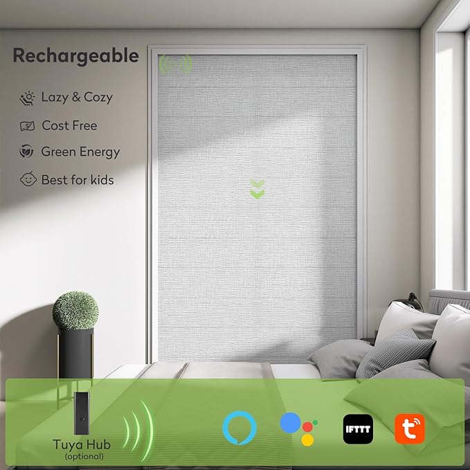 ZSTARR Smart Roman Shades Rechargeable Motorized Blinds with Remote Light Filtering Roman Window Shades Plain Fold Soft for Doors Bedroom, Custom Size (Light Gray)