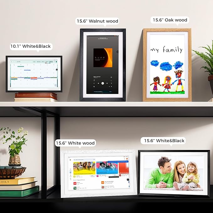 15.6" Digital Google Calendar+Pen,No Subscription|All-in-one Smart Display:Photo Frame,Google Play Apps,Voice Assistant,Home Hub,Streaming|Built-in Battery|Wall&Desk|Anti-Glare Touchscreen|White Wood