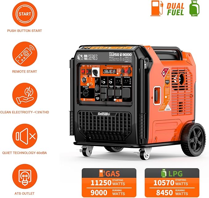 AIVOLT 11250 Wattages Super Quiet Gas Propane Powered Outdoor Generator for Home Back Up Food Truck, 50 State Approved