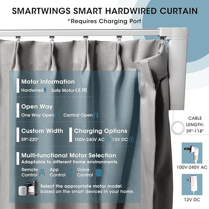 SmartWings Automatic Curtain Opener with Drapery, Motorized Vertical Blinds with Remote, Electric Closet Doors Sliding Panels Compatible with Alexa Google Homekit, 93% Blackout Dark Grey