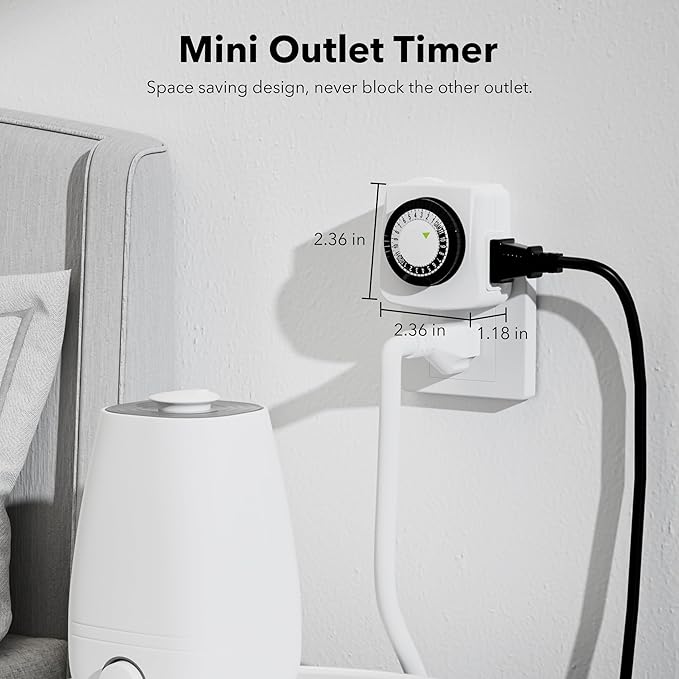 BN-LINK Indoor Timers Plug Mechanical 2 Prong 24-Hour Mini Lamp Timers 2 Pack, for Electrical Outlets, Fish Tank, Fans, LED Lights