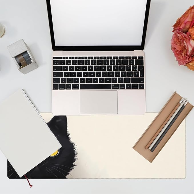 Eflxamz Desk Pad,Black Cat Desk Mat,Cute Cat Large Gaming Mouse Pad for Desk,Extended Big Computer Keyboard Mouse Pad with Non-Slip Base and Stitched Edge,31.5"x11.8"