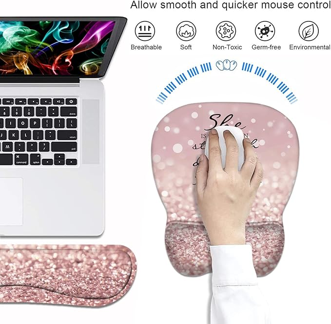ERWYTYIOI Ergonomic Mouse Pad Wrist Support and Keyboard Wrist Rest Set with Coasters, Non-Slip PU Base, Easy Typing & Pain Relief for Computer Laptop Home Office, Bible Verses Proverbs 31:25