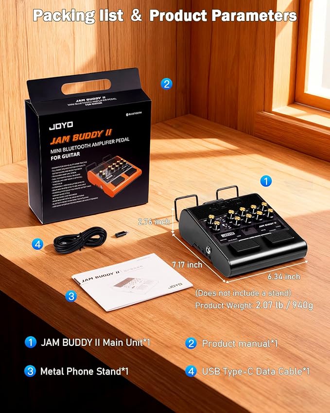 JOYO 10W Portable Electric Guitar Amp Multi-Effects Pedal Combo Amplifier with Footswitch,14 Amp Models,3-Band EQ,36 Drum Patterns & Looper,OTG Recording,Bluetooth for Practice(JAM Buddy II, Black)
