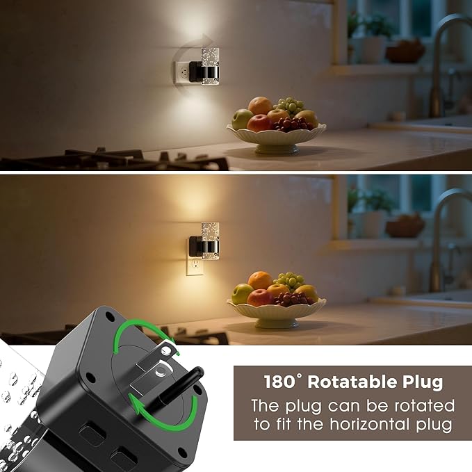 L LOHAS LED Night Lights Plug into Wall, Dimmable Night Light with Dusk-to-Dawn Sensor, Cool White/Soft White/Amber 3 Color Light, Adjustable Brightness, Bubble Nightlight with Rotatable Plug Hallway