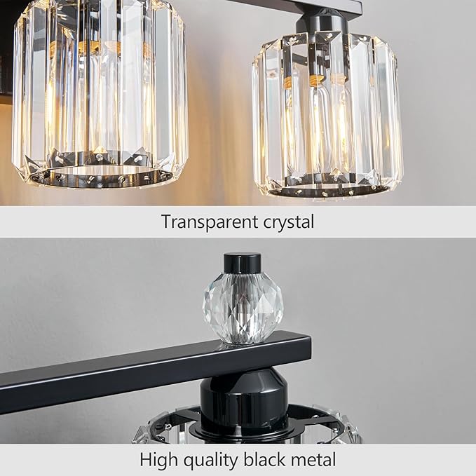 FDPBY Bathroom Vanity Lights 5-Light Plating Black Modern Crystal Vanity Light Fixtures Over Mirror Crystal Bathroom Vanity Lighting Fixtures