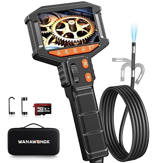 Two-Way Articulating Borescope Camera with Light: Industrial Endoscope Inspection Snake Camera - Flexible Bore Scope Cam with 0.33in Articulated Probe for Mechanic Automotive Engine Wall - 5.5FT