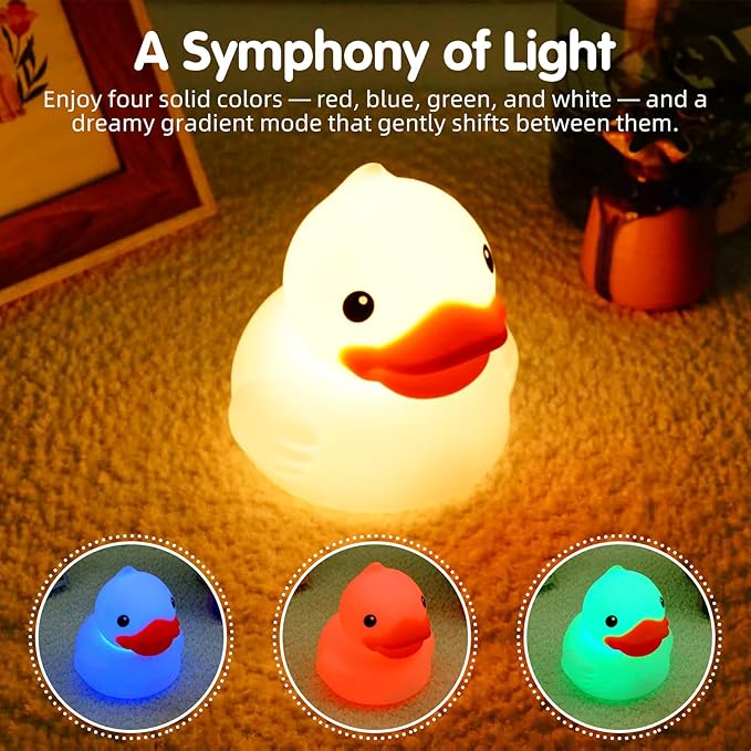 Junlumen Cute Duck Night Light – Soft Silicone Tap Lamp for Kids, USB Rechargeable, Color-Changing, BPA-Free QuackLite 7