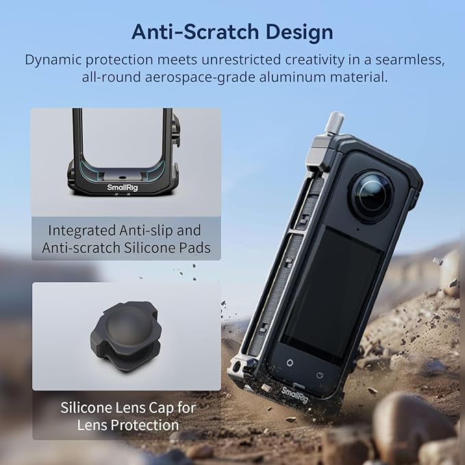 SMALLRIG Cage for Insta360 X4, Aluminum Protective Case for Insta 360 X4 with Silicone Lens Cover, Built-in Cold Shoe and 1/4"-20 Anti-Deflection Threaded Hole - 4278