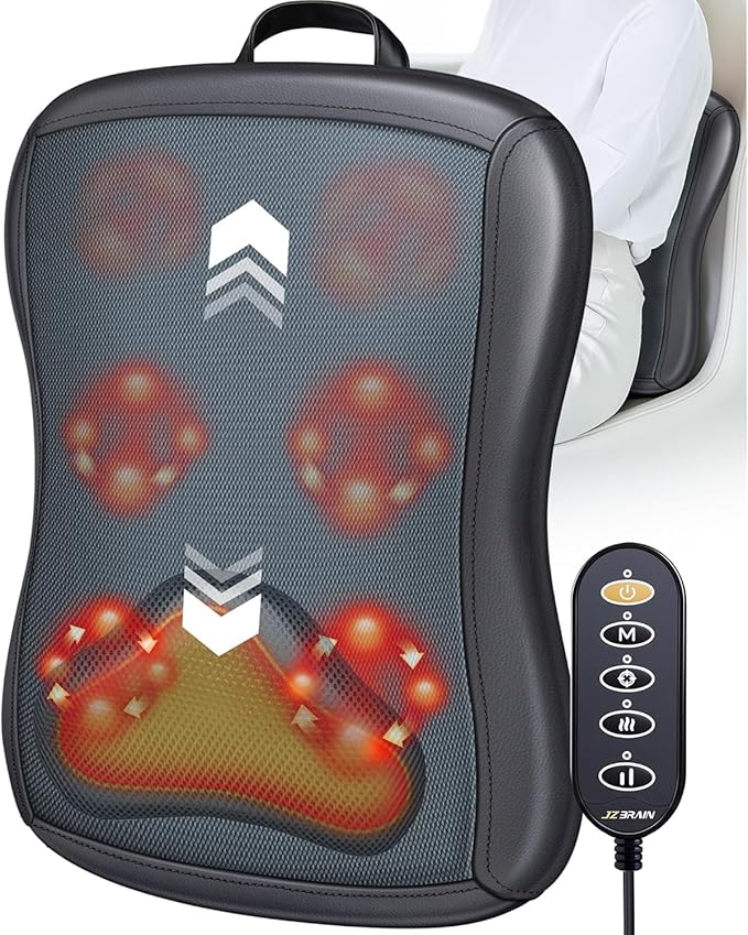 JZBRAIN Shiatsu Back Massager with Heat : Up and Down Rolling Massage - Electric Back Massager for Pain Relief Deep Tissue - Heated Lower Back Massager for Office, Home, Car Use