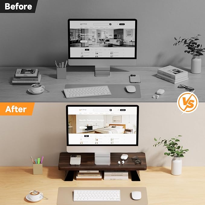 NestNeat Monitor Stand - 24 Inch Wood Monitor Stand Riser, 220 Pounds Load Capacity Desk Monitor Riser for Laptop/PC/Printer, Desktop Stands Organizer for Home Office