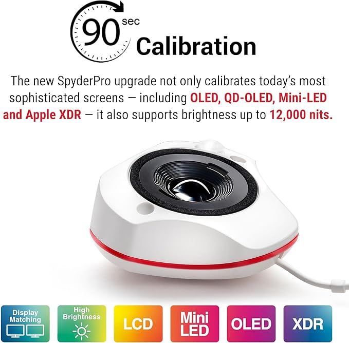 datacolor SpyderPro - Monitor Calibration Up to 12000nits, 3D LUT Capability, Device Preview Plus, Content Credentials (C2PA), and Light Meter Integration