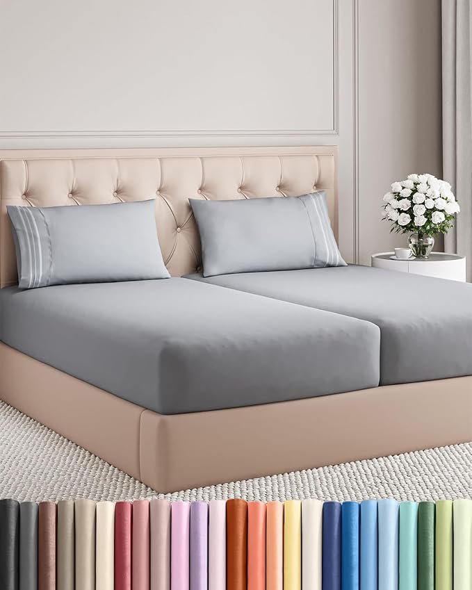 Split King Size 5 Piece Sheet Set - Comfy Breathable & Cooling Bed Sheets Set - Hotel Luxury Bedding for Women, Men, Kids, Teens, Boys & Girls - Deep Pockets and Wrinkle Free - Oeko-Tex - Steel Blue