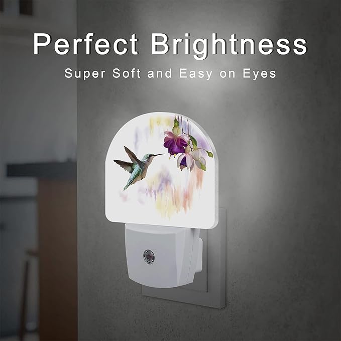 sndheke Hummingbird Flowers Night Light for Kids,Groovy Cute Bird Floral Night Light Plug in with Dusk to Dawn Sensor,0.5w Energy Saving Sleep Friendly Nightlight for Hallway Stairway Kitchen Bedroom