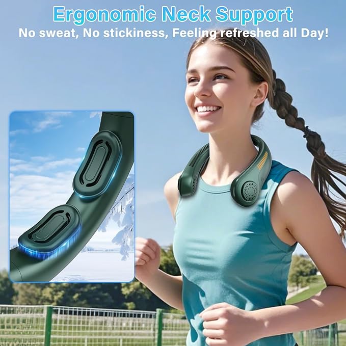 UZOPI Portable Neck Fan, Hands-Free, 5 Speeds, Gifts for Men Women, Lightweight, Quiet, Long Lasting, Bladeless, Battery Operated, Rechargeable, with Neck Support, Personal Fan for Hot Flashes, Travel