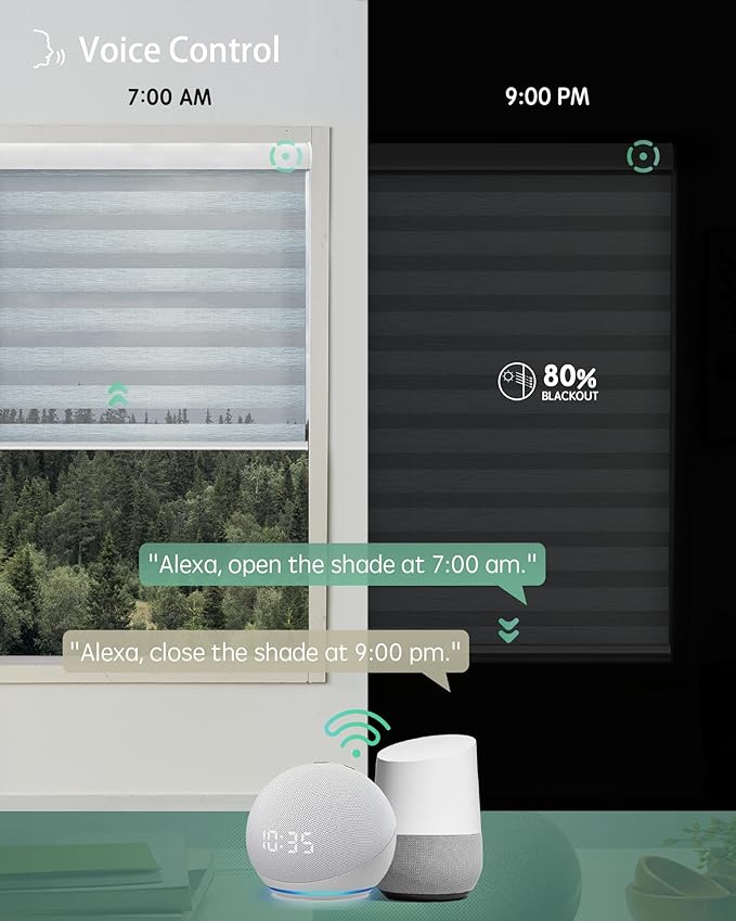 Yoolax Motorized Blinds with Remote, Electric Zebra Blinds for Indoor Windows, Room Darkening Smart Shades with Voice Control, Compatible with Alexa Google Home, APP Control, 32" W x 72" H, Grey