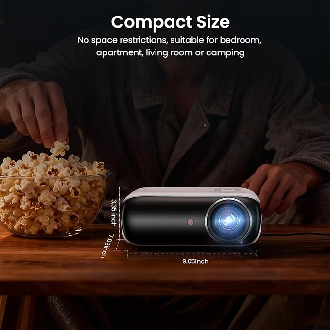 HAPPRUN Native 1080P Bluetooth Mini Projector, Full HD Portable Outdoor Movie Projector with Built-in Speaker, Compatible with Smartphone, HDMI, USB, AV, Fire Stick, PS5 for Home, Bedroom, Outdoor Use