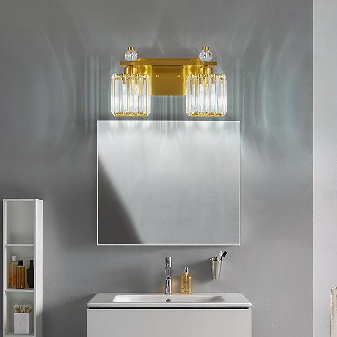 FDPBY Gold Bathroom Vanity Lights Crystal Vanity Light Bathroom Lighting Fixtures 2 Light Modern Vanity Lighting Fixtures