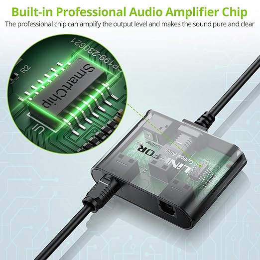 LiNKFOR 1X2 Toslink Optical Digital Audio Splitter Digital Toslink Fiber Optical Splitter 1 Male Input 2 Female Output for Home Theatre, Xbox, PS5/PS4,Wireless Headphones and Soundbars