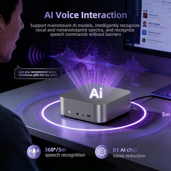 Beelink SER9 Pro+ AI Mini PC, AMD Ryzen 7 H255 (Up to 4.9GHz), 32GB LPDDR5X 7500MT/s 1TB NVMe SSD, Radeon 780M, Built-in Mic/Speaker, USB4, 4K@240Hz Triple Display, WiFi 6, 2.5G LAN, Desktop Computer