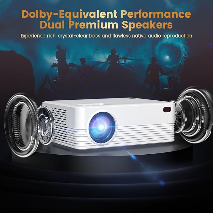 Mini Projector, H5 Portable Video Projector with WiFi & Bluetooth, Movie Projector Supports 8K with Android System, Auto Keystone Correction, 40"-200" Screen Video Projector, with HDMI Cable