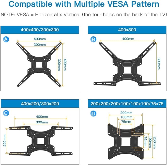 Full Motion TV Wall Mount Bracket Articulating Arms Swivels Tilts Extension for Most 24-55 Inch LED LCD Flat Curved Screen TVs, Max VESA 400x400mm up to 66lbs by Pipishell