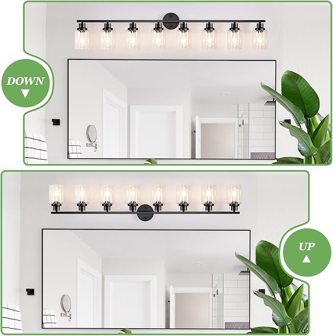 Guliaofo 8-Light Black Vanity Lights, Modern Bathroom Light Fixtures with Clear Glass Shade, Wall Lamps for Mirror Kitchen Hallway Cabinet Living Room Sconces Lights - E26