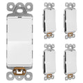 LIDER Minimalist Design Matte Finish Lighted Decorator Switch, Frameless Paddle Light Switch with Locator Light, Grounding Screw, 15A 125V, UL Listed, LS15-1P-W5P, White, 5 Pack