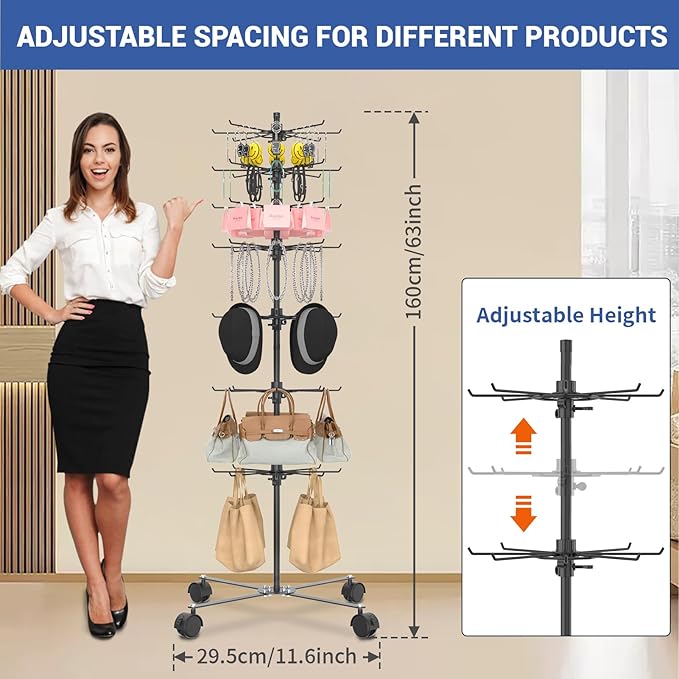 Scisum Retail Display Stand 7 Layer - Alloy Steel Jewelry Display for Vendors - 360°Rotating Display Stand for Jewelry, Key Chain, Cotton Candy