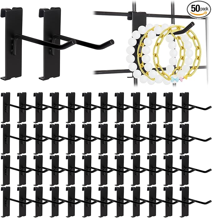 Alffun 50 Pack Grid Wall Hooks, 4 Inch Heavy Duty Wire Grid Display Hooks, Gridwall Accessories for Retail, Craft Shows, Garage Storage, and Home Organization, Black