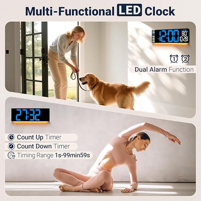 16.5" Large Digital Wall Clock: Wall Mount Decor Clock Large Display for Classroom Dorm Office Game Living Room, House Warming Gifts New Home, Christmas Birthday Gift for Mom Dad Seniors Teen Blue
