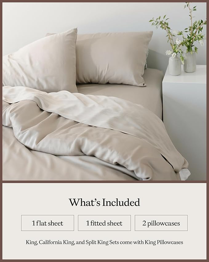 Cozy Earth Luxury Bed Sheet Set - 100% Viscose from Bamboo Fabric, Ultra-Soft & Breathable, Fits Regular & Deep Pocket Mattresses up to 20" - 4 Pieces California King Sheet Set Driftwood