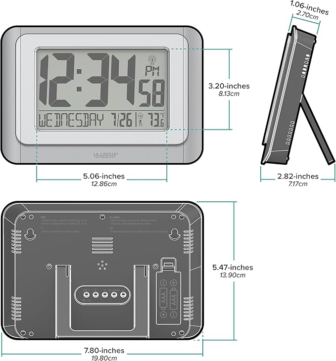 La Crosse Technology 513-88907-INT Digital Atomic Clock with Temperature - Cool Gray/Silver